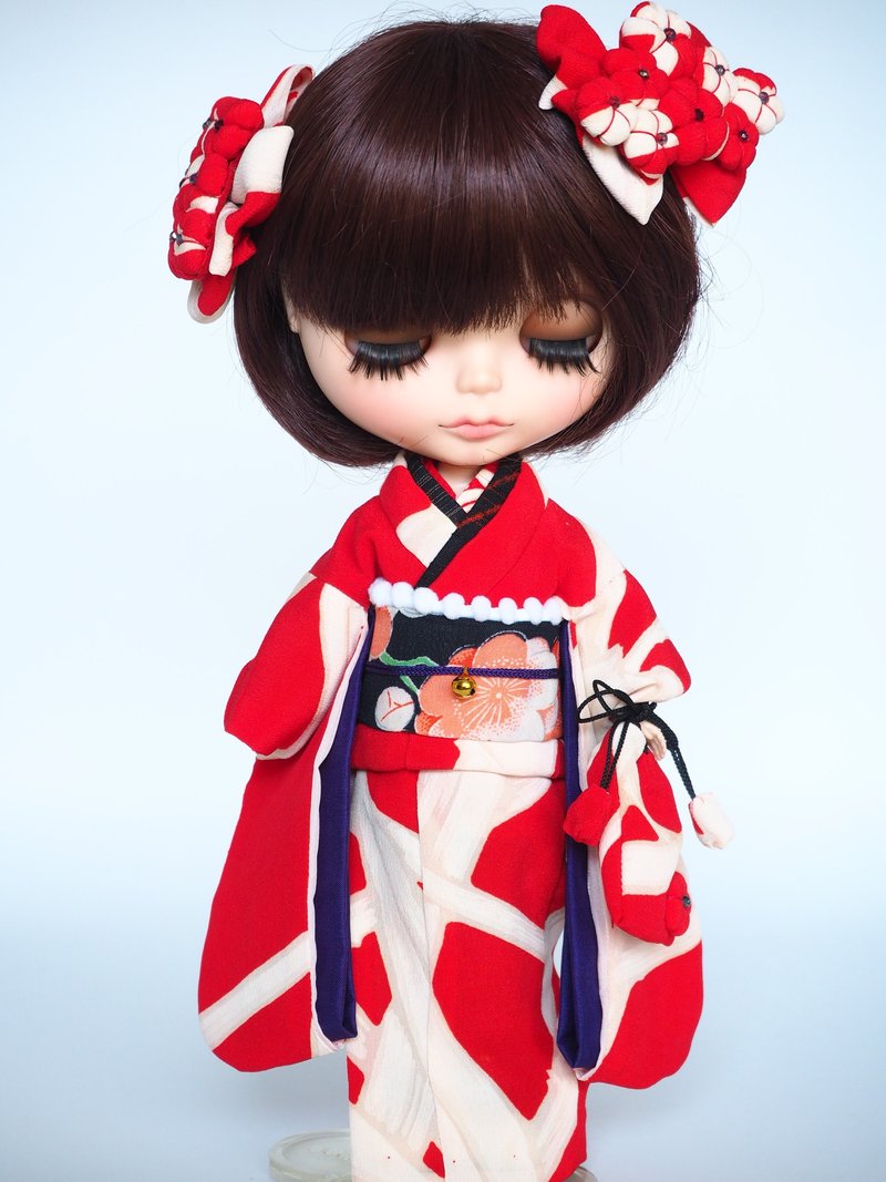 Soft kimono with bamboo joint pattern - 玩偶/公仔 - 絲．絹 紅色