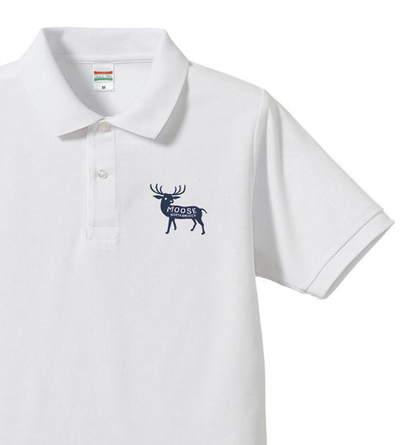 moose polo shirt [made-to-order product] - เสื้อผู้หญิง - ผ้าฝ้าย/ผ้าลินิน ขาว