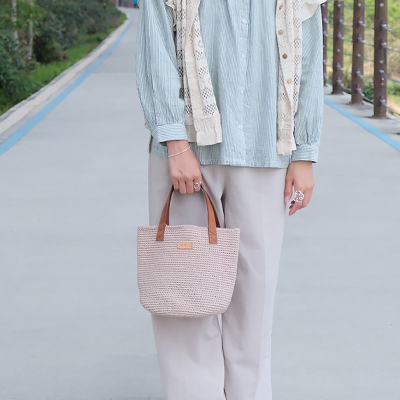 Simple light pink portable bucket bag - Handbags & Totes - Other Materials 