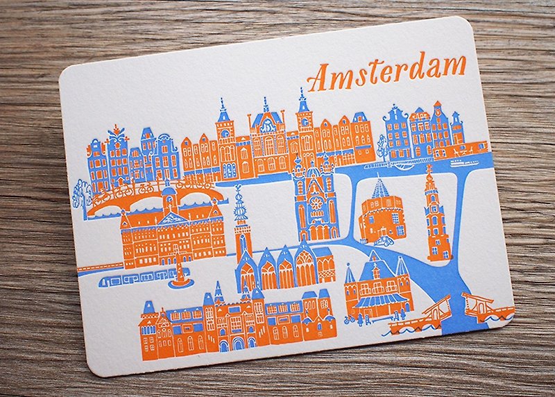 Travel Letterpress Postcard - Amesterdam - Cards & Postcards - Paper Multicolor