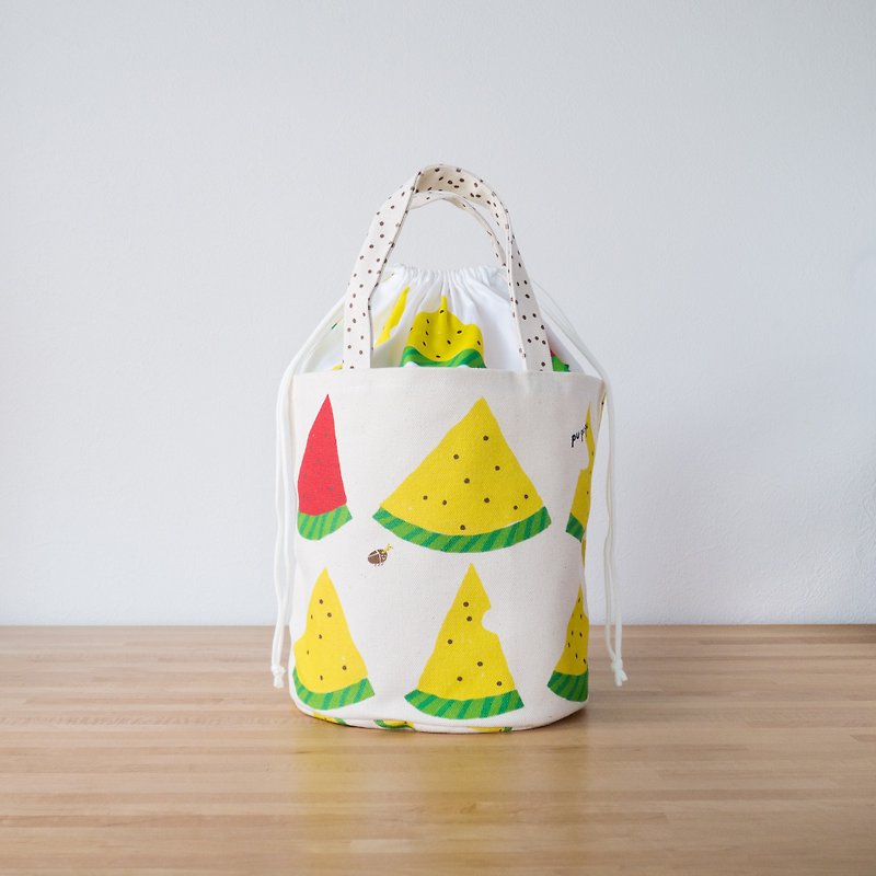 Bucket type tote bag yellow watermelon - Handbags & Totes - Cotton & Hemp Pink