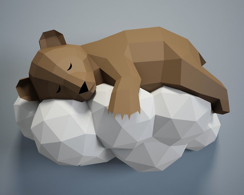 PDF Papercraft Bear on a cloud, Paper Craft 3D origami kit, (Digital Template) - DIY 教學/工具書 - 其他材質 