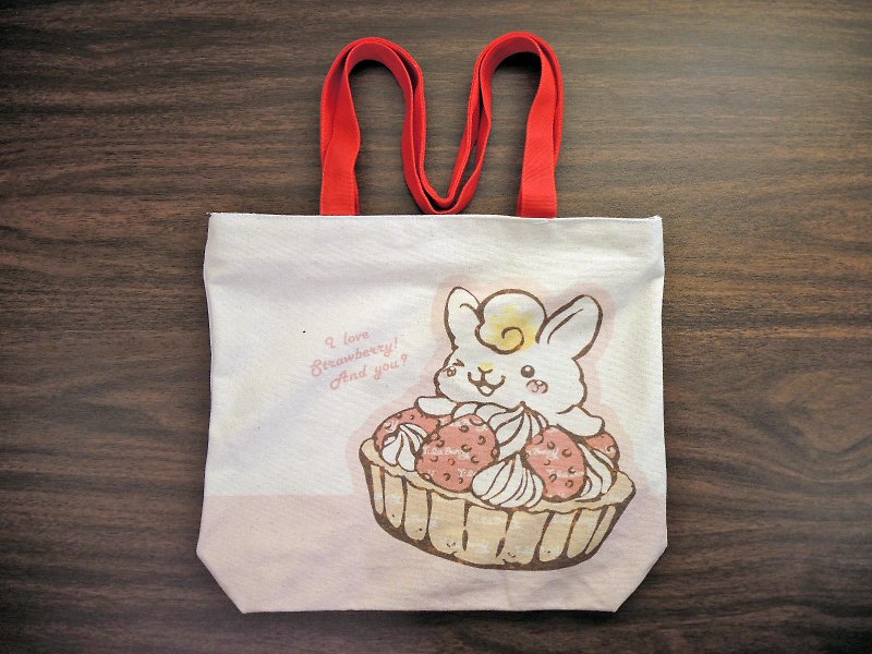 Canvas shoulder double-sided bag - strawberry egg tower - กระเป๋าแมสเซนเจอร์ - ผ้าฝ้าย/ผ้าลินิน หลากหลายสี