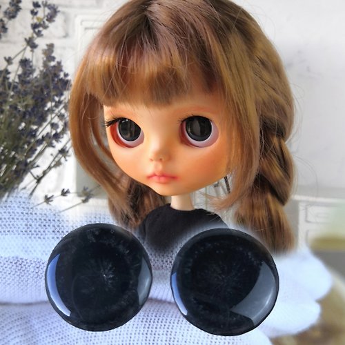 DollsBYirinaArt Black 3D Eye chips 14mm, doll Eye chips for Custom Blythe. Handmade eyes