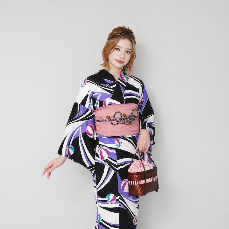 日本 和服 梭織 女性 浴衣 腰封 2件組 F x02-05a yukata - 其他 - 棉．麻 紫色