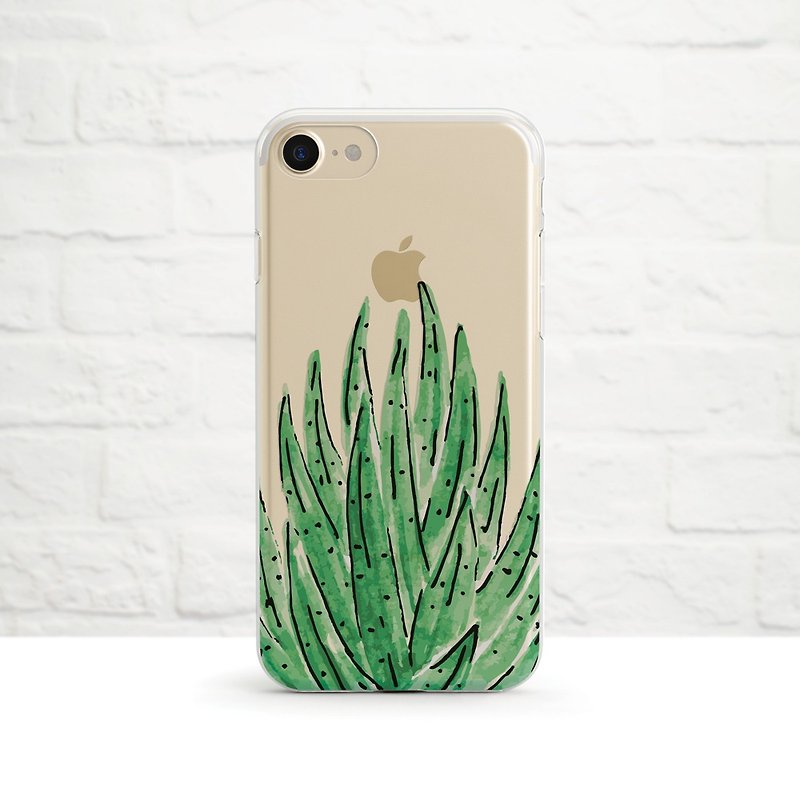 Aloe Vera, Succulent Plant, Clear Soft Phone Case, iPhone X, iphone 8, iPhone 7, iPhone 7 plus, iPhone 6, iPhone SE, Samsung - เคส/ซองมือถือ - ยาง สีเขียว