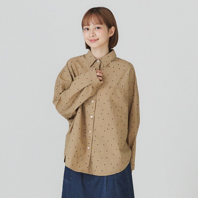 【Simply Yours】圓點長袖襯衫 咖啡F - 女裝上衣 - 棉．麻 咖啡色