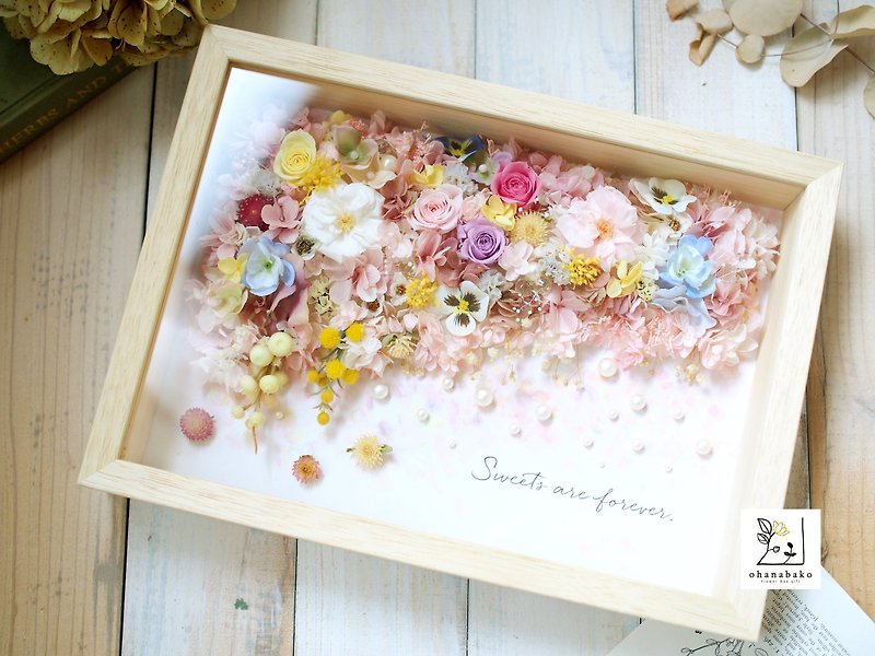 Art frame with preserved and artificial flowers ohanabakoA4-twinkle - Dried Flowers & Bouquets - Plants & Flowers Pink