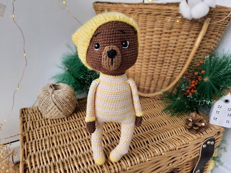 Plush Teddy bear stuffed toy. Sweet yellow baby shower newborn gift - 寶寶/兒童玩具/玩偶 - 棉．麻 黃色