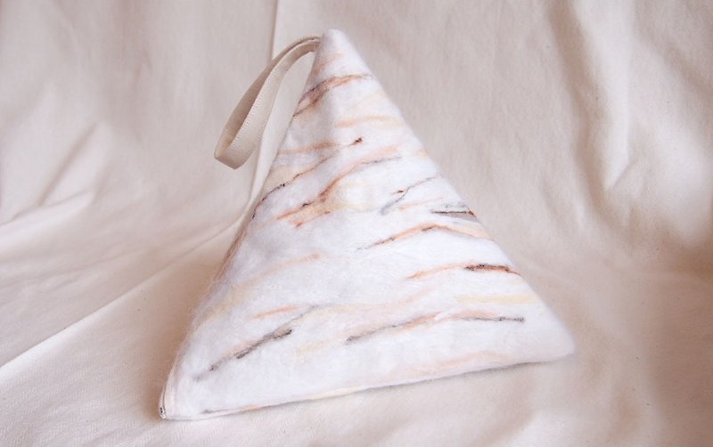 Clutch geometric triangulation marble wool felt / Cosmetic (M) - Clutch Bags - Cotton & Hemp White
