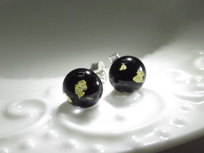 × | Gold Foil Series | × Glass Earrings - SPR Fashion Black-O - ต่างหู - แก้ว สีดำ