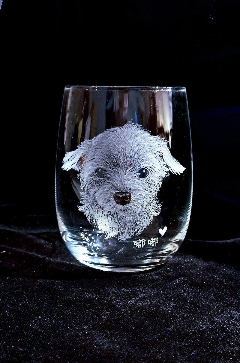 Custom-made hand-carved glass [pet-dog] autumn glass - ภาพวาดบุคคล - แก้ว 