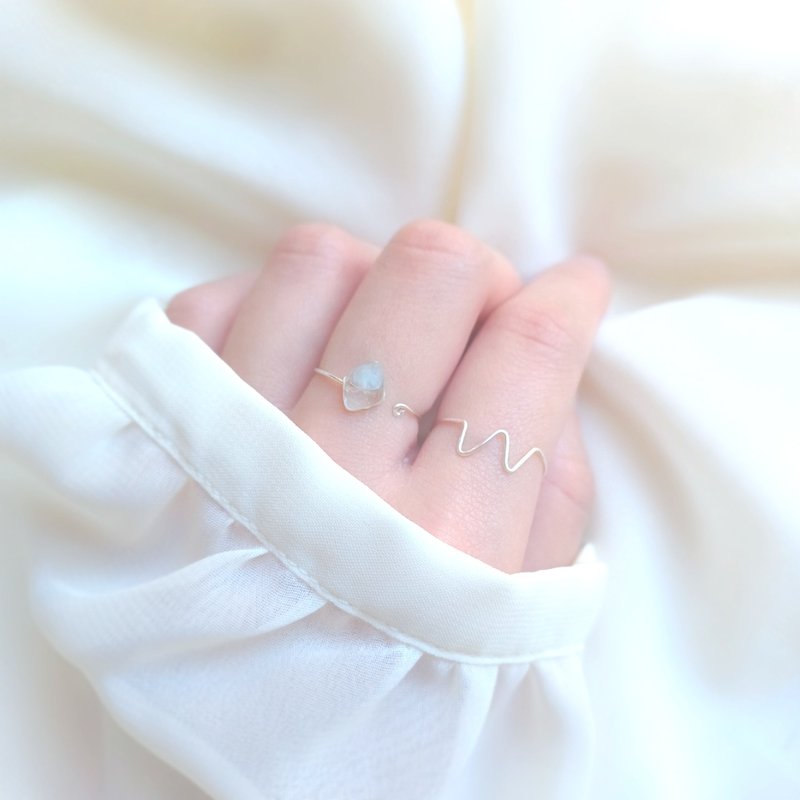 Natural stone simple Silver wire ring set NO.01 (aquamarine one size fits all) - แหวนทั่วไป - หิน สีน้ำเงิน