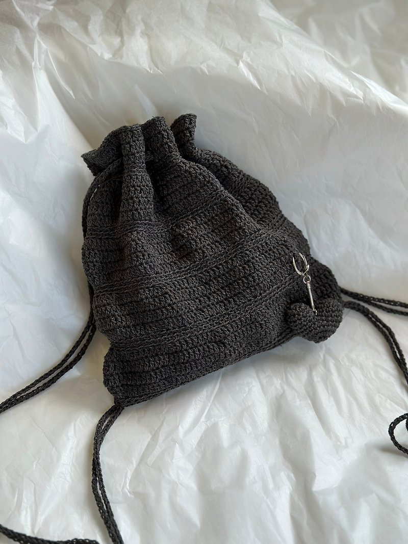 Crochet Backpack Clouds Knitted Backpack Handmade Knitted Dark Clouds - Backpacks - Cotton & Hemp Black