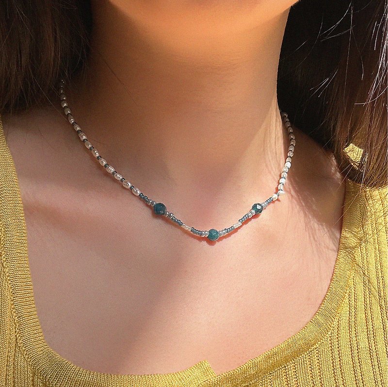 Found.Myth Serenity Garden Pearl Necklace Washable Blue Pearls - สร้อยคอ - ไข่มุก สีน้ำเงิน