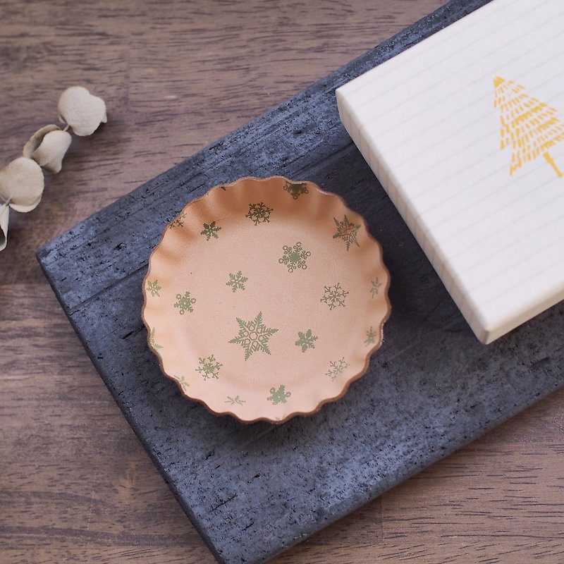 Snow Crystal) Biscuit Accessories Small Genuine Leather Tray - ของวางตกแต่ง - หนังแท้ สีกากี