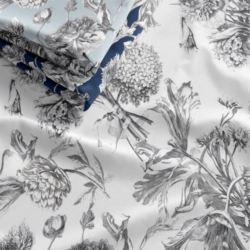 HC CURTAIN HC印花布料 X多種材質 歐美花版 HC7002 黑白色印花維多利亞花卉