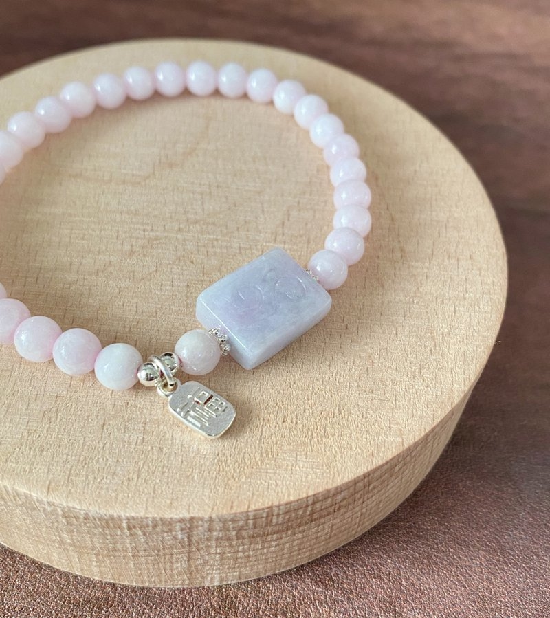 ʚ(圓的兔几)ɞ   串珠手環 ๑粉紅翡翠+紫翡牌 - 手鍊/手環 - 玉石 綠色