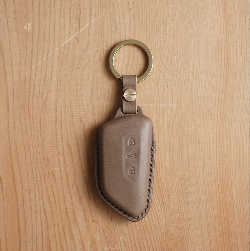 艸一田人-customized handmade leather VOLKSWAGEN key case - Keychains - Genuine Leather Gray