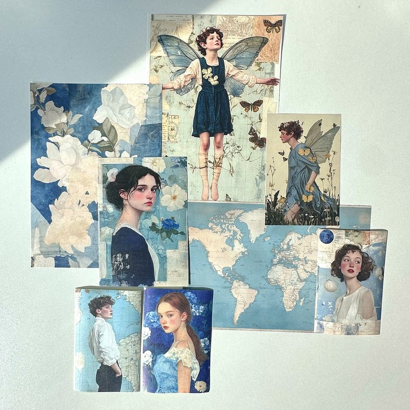 Collage pack Blue Sticker + Paper MIX (anns note) vintage - 貼紙 - 紙 藍色