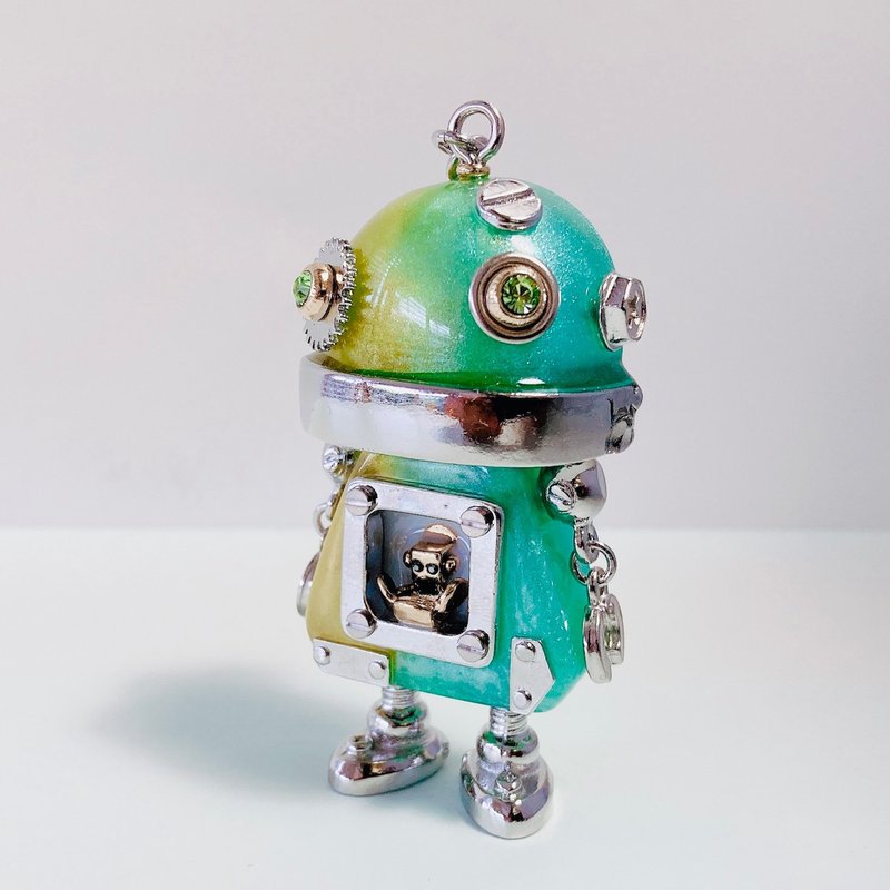 塑膠 鑰匙圈/鑰匙包 綠色 - Robot Charm Accessories