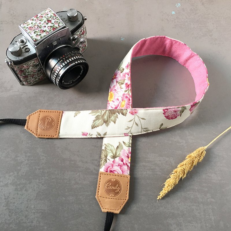 White Pink  Flora Mirrorless or DSLR Camera Strap - Cameras - Cotton & Hemp White
