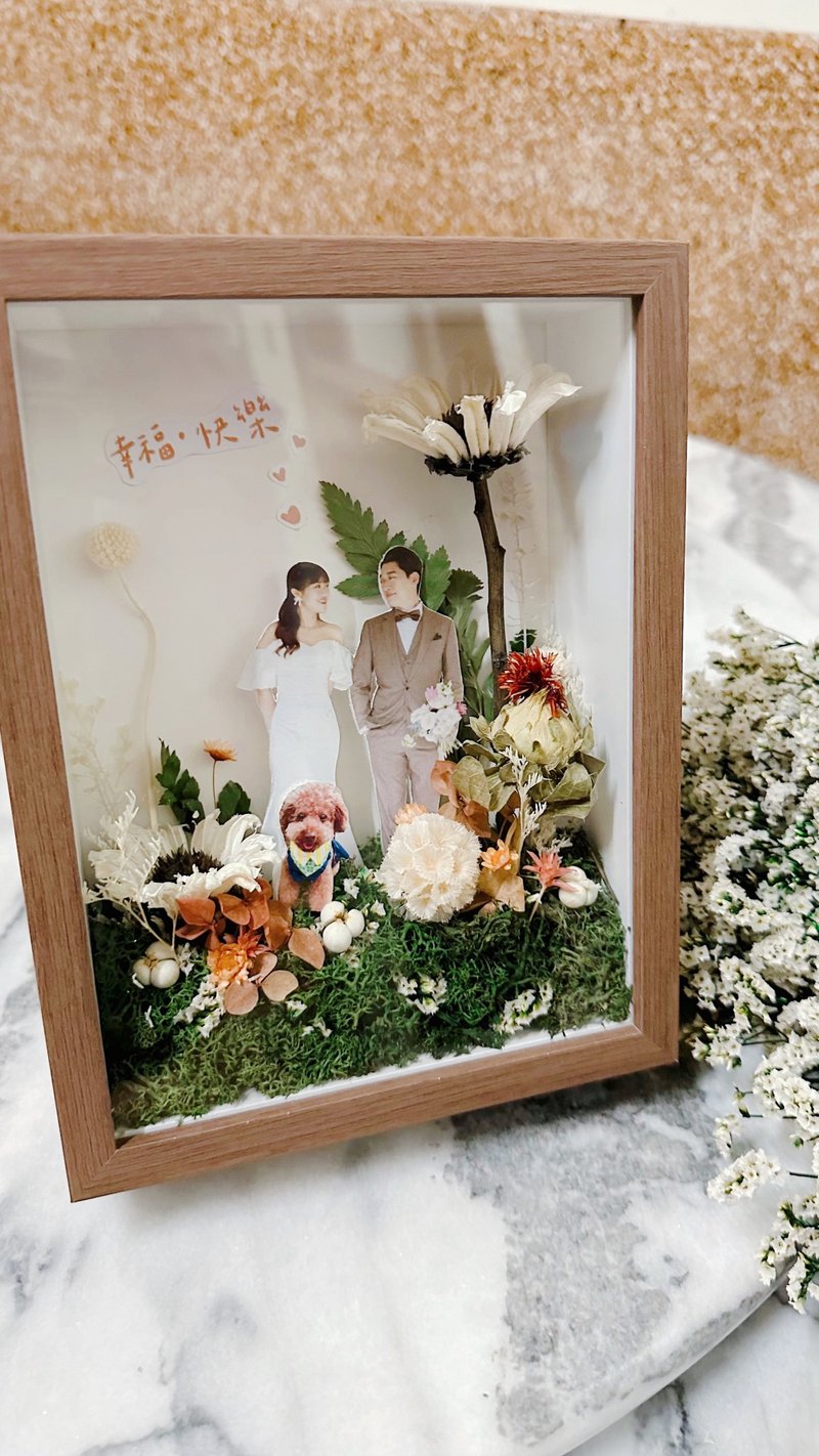 Customized dried flower commemorative photo frame - ช่อดอกไม้แห้ง - พืช/ดอกไม้ สีกากี