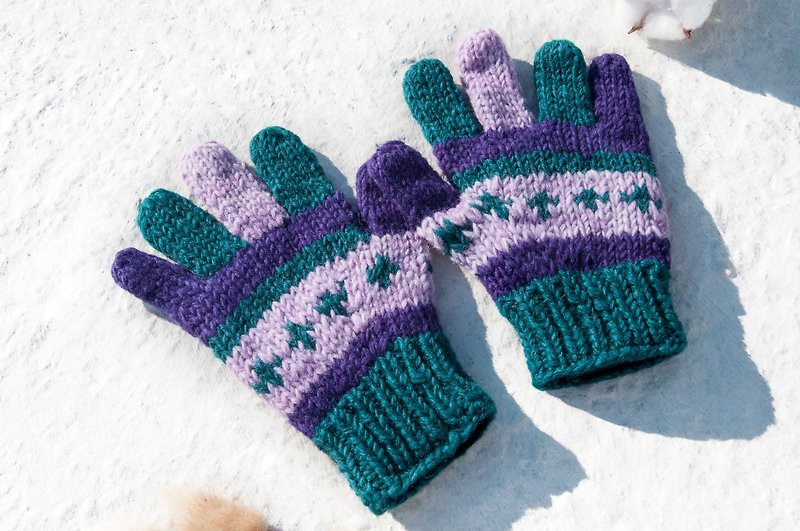 Hand Knitted Wool Knitted Gloves/Knitted Pure Wool Warm Gloves/Full-toed Gloves-Eastern European Ethnic Violet - ถุงมือ - ขนแกะ หลากหลายสี