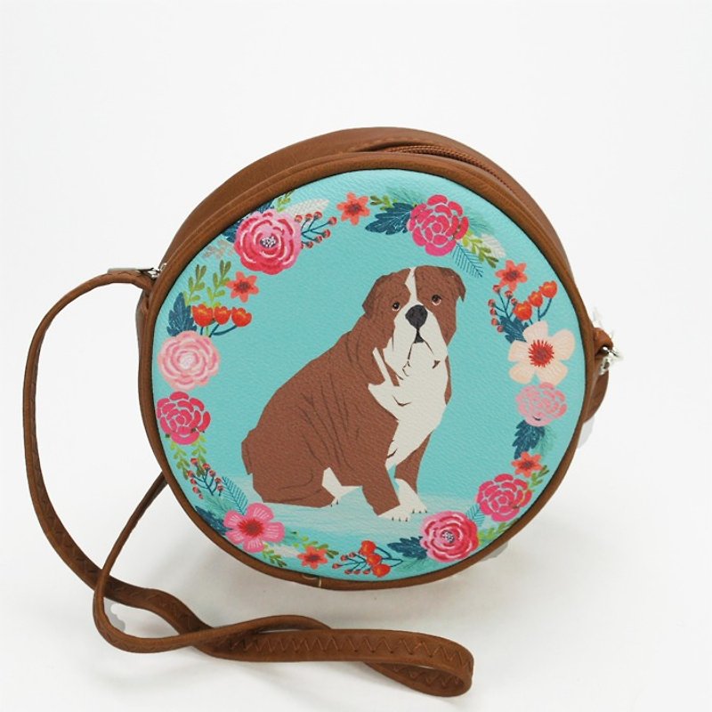 Ashley M - Floral English Bulldog Circular Crossbody Bag  P87854UB - Messenger Bags & Sling Bags - Faux Leather Brown