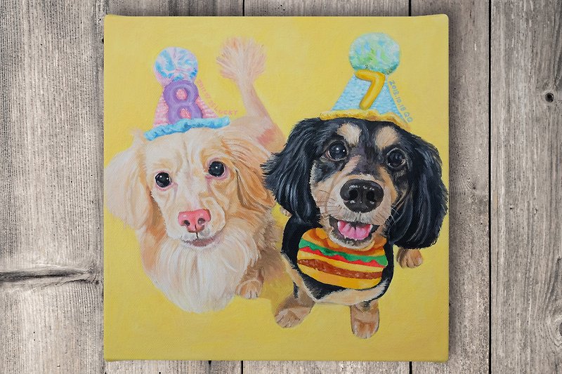 [Portrait of Two Pets]/Customized Image Creation/Frameless Canvas/ Acrylic Paint - Posters - Pigment Multicolor