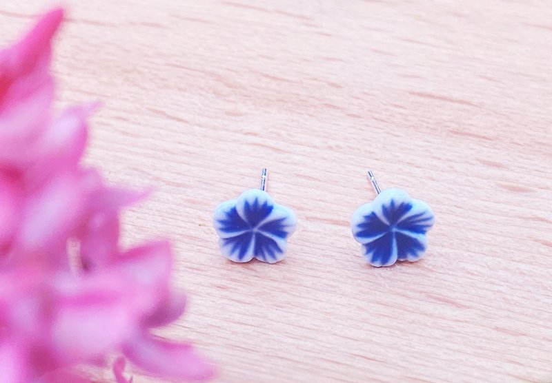 Little geometry earring - ต่างหู - ดินเผา สีน้ำเงิน