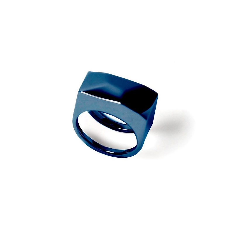 BENT blue square polygon finger - General Rings - Other Metals Blue