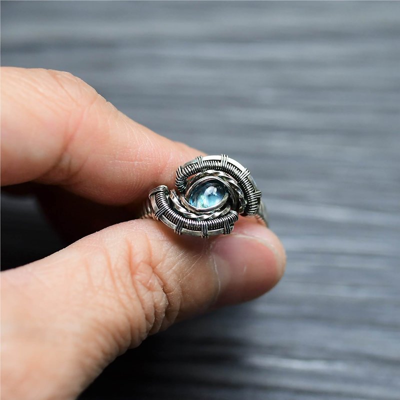 Stone silver sulfide braided wire rings - General Rings - Gemstone Blue