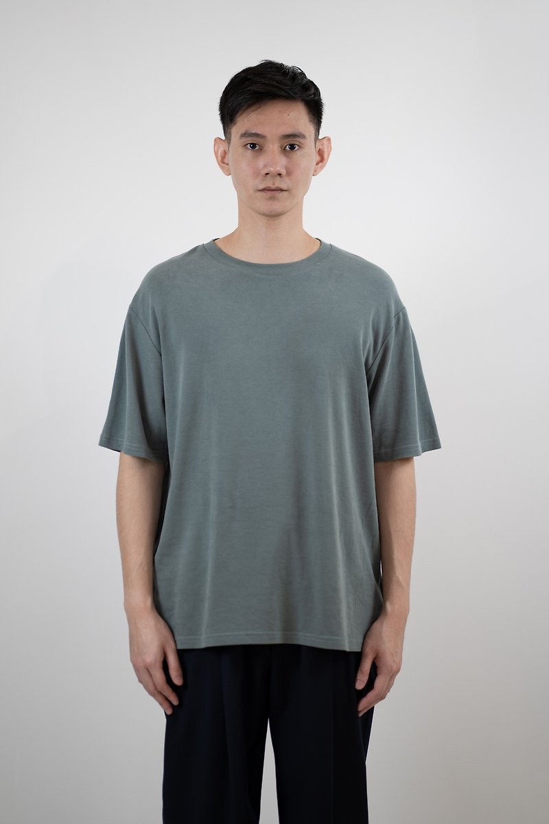 Cupro Tee - Sage Green - Men's T-Shirts & Tops - Other Man-Made Fibers Blue