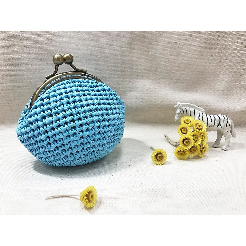 I will also give you a small yellow flower paper thread woven bag / gold bag / coin purse today - Coin Purses - Paper Blue