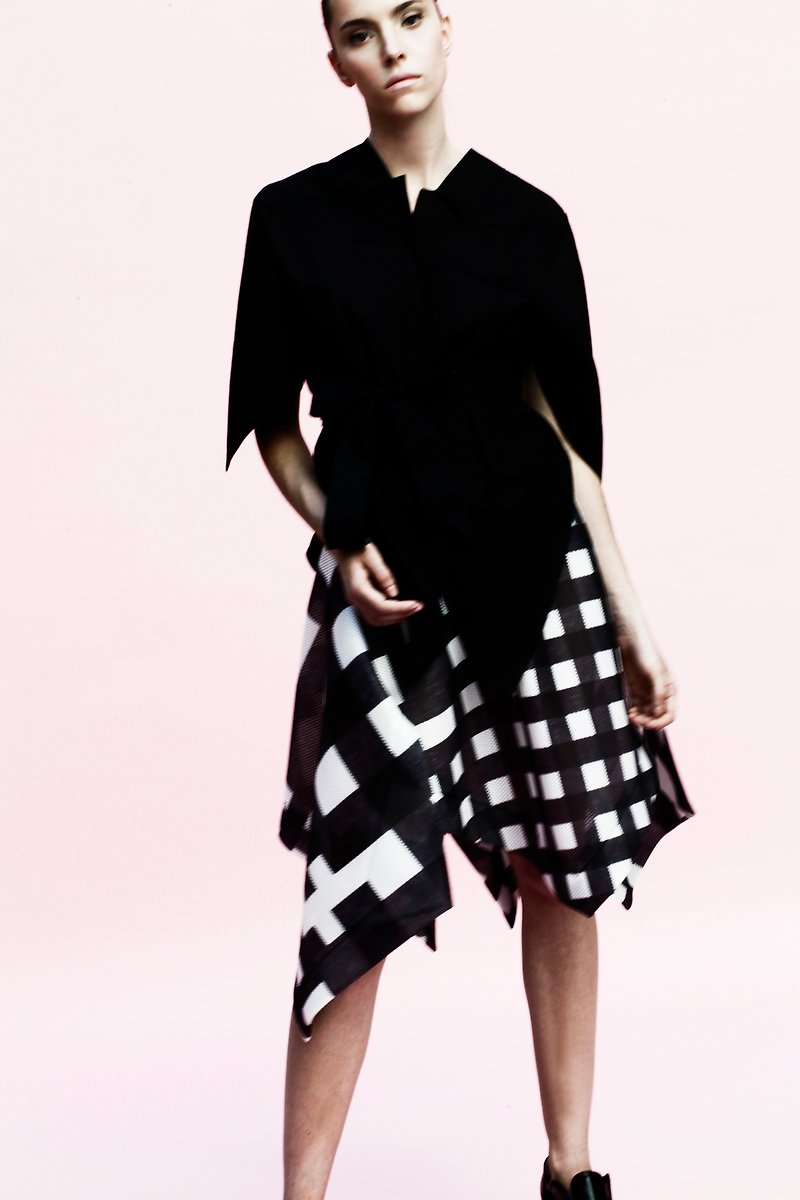 孔雀裙: 格紋: 義大利製: 一片式剪裁 - 裙子/長裙 - 聚酯纖維 黑色