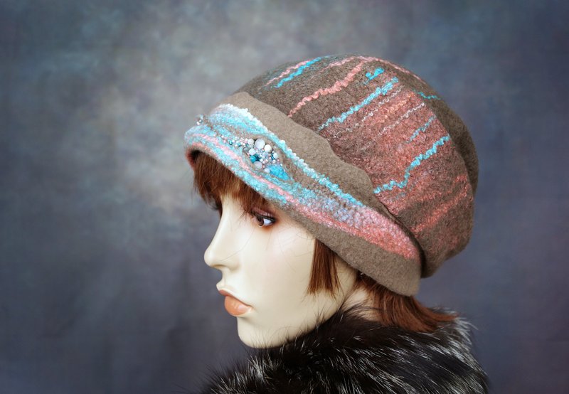 Felt hat,Wool hat,Ladies hats,with hat,Warm hat,Winter hat,wool hat,fashionable - 帽 - 羊毛 卡其色