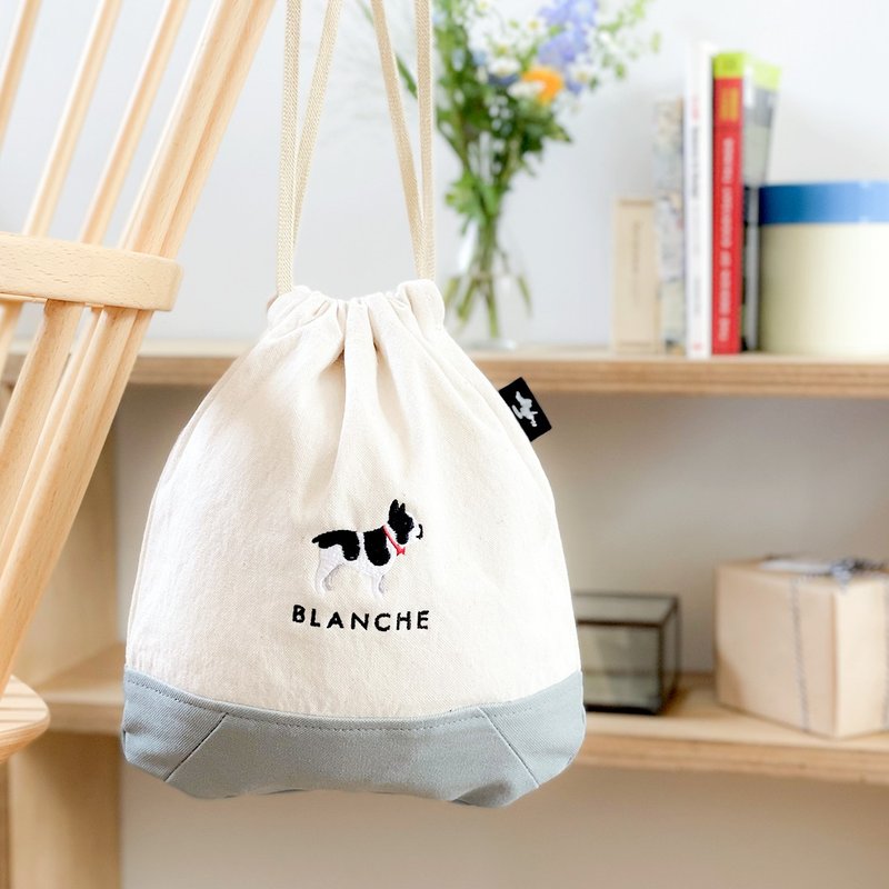 【名入れ】フレンチブルドッグ タケヤリ帆布 2トーン巾着 - 其他 - 棉．麻 白色
