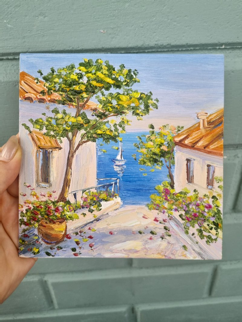 Seascape oil painting Impasto painting seaside wall art - 壁貼/牆壁裝飾 - 棉．麻 藍色