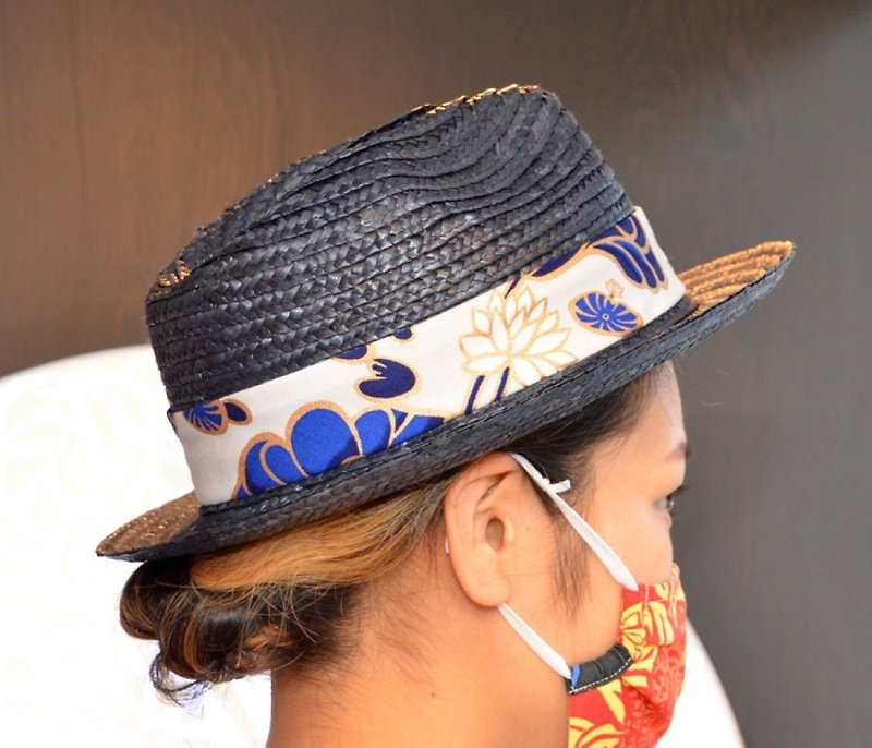 Straw Hat Pork - NAVY × Lotus - หมวก - วัสดุอื่นๆ สีน้ำเงิน