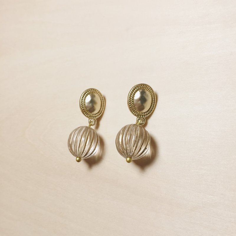 復古歐式透明南瓜耳環 - 耳環/耳夾 - 樹脂 金色