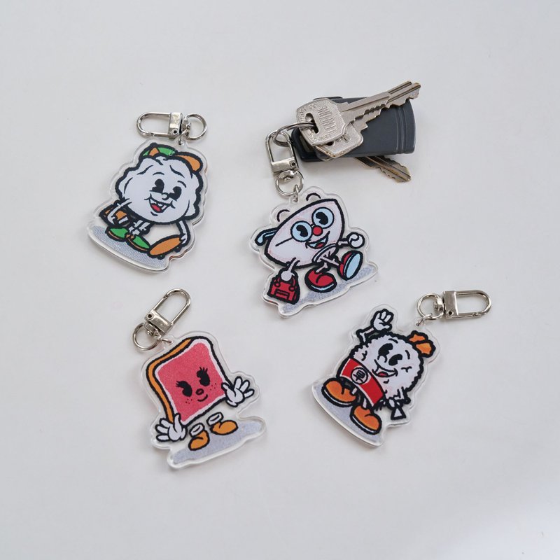 Four Foods and Five Breakfast Shop double-layered Acrylic-Here are the breakfast buddy Acrylic keychains - Keychains - Acrylic White