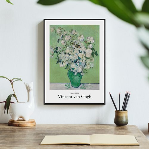 【週末特価】最終価格　額入り絵画　ゴッホ作品「花瓶のバラ」　大きな作品 最終特価】額入り絵画 ゴッホ「花瓶のバラ」大きな作品 名画