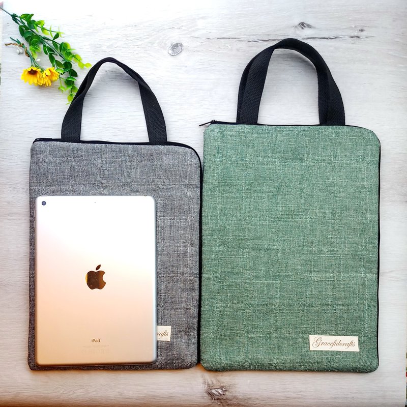 Gracefulcrafts-13吋Macbook袋 平板電腦袋 筆電袋 手提電腦袋 - 電腦包/筆電包 - 棉．麻 灰色
