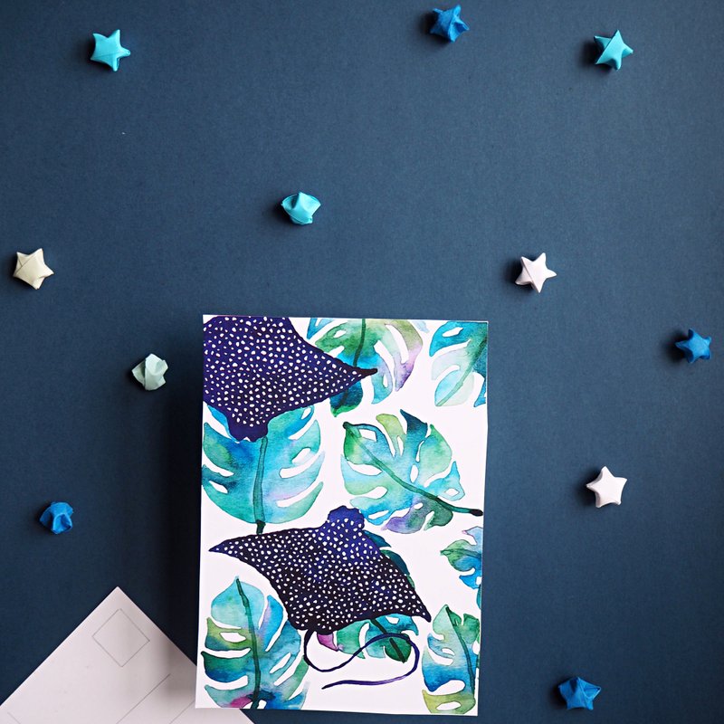 Floral Stingray Postcard - 心意卡/卡片 - 紙 多色