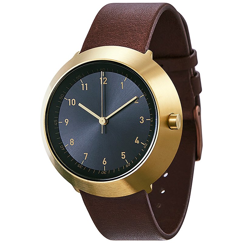 Fuji Normal Mount Fuji Watch 43 - Gold Frame/Gold Hands/Brown Genuine Leather Strap - นาฬิกาผู้ชาย - หนังแท้ สีนำ้ตาล