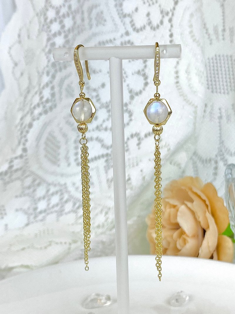 Moon Stone 14KGF Taste Tassel Earrings - Earrings & Clip-ons - Crystal Transparent