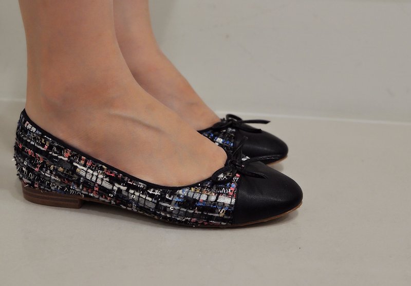 Flat 135 X Taiwanese designer exclusive custom-made shoes woven wool flat shoes black pink - รองเท้าลำลองผู้หญิง - หนังแท้ สึชมพู