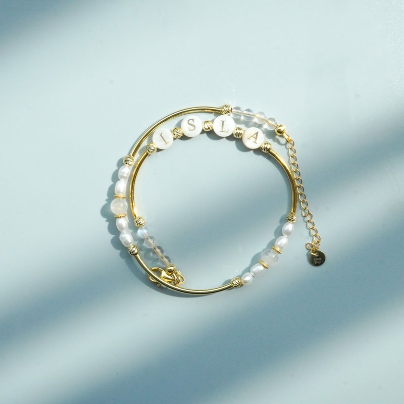 Pearl letter white ghost freshwater pearl double-ring bracelet - สร้อยข้อมือ - คริสตัล หลากหลายสี