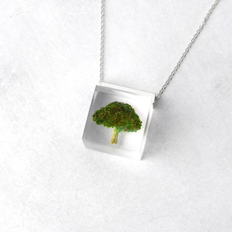 Broccoli Necklace, Made in Japan, Flower lover, Stainless Steel, Silver - Necklaces - Resin Green
